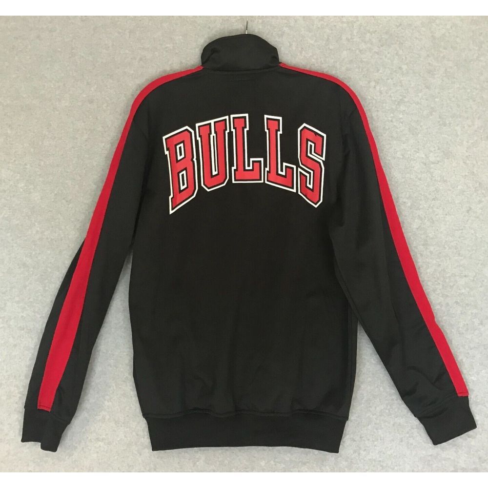New! NBA Chicago Bulls Windbreaker Jacket Mens Small Full Zip Black Red MSRP $50